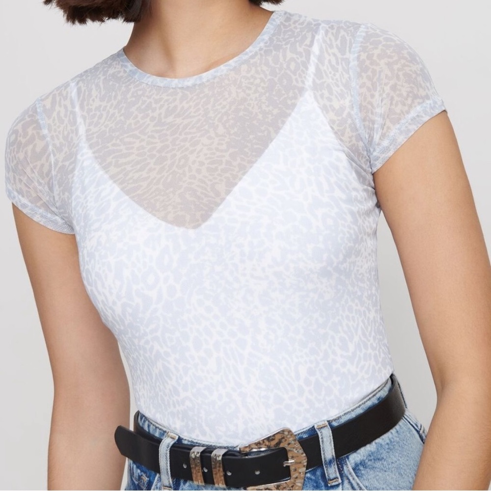 ✨4/$20 DYNAMITE Blue Mesh Animal Print Top
